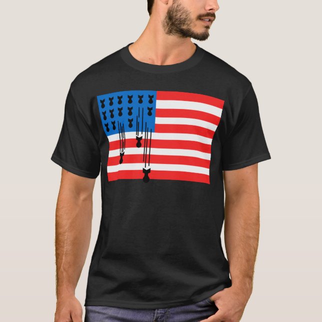 Camiseta Bandeira dos EUA com bombas a cair (Frente)