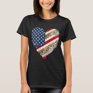Camiseta Bandeira dos EUA Coração de Leopardo 4 de Julho