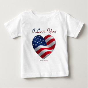 Camiseta Bandeira dos EUA Coração Eu Te Amo