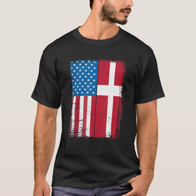 Camiseta Bandeira dos EUA Dinamarca Dinamarquês (Frente)