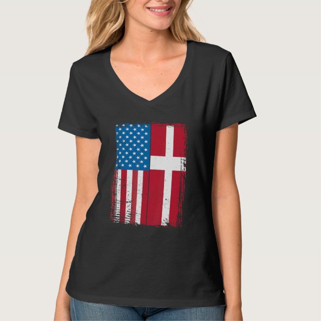 Camiseta Bandeira dos EUA Dinamarca Dinamarquês (Frente)