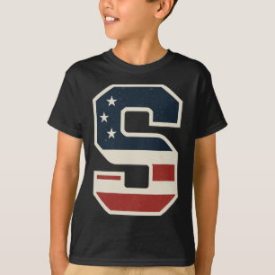 Camiseta Bandeira dos EUA Letra S Estrelas Listras Trio Fri