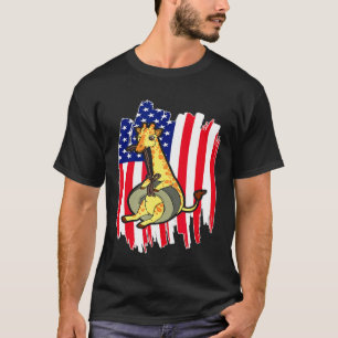 Camiseta Bandeira Dos Eua Nadando Girafa 4 De Julho Patriót