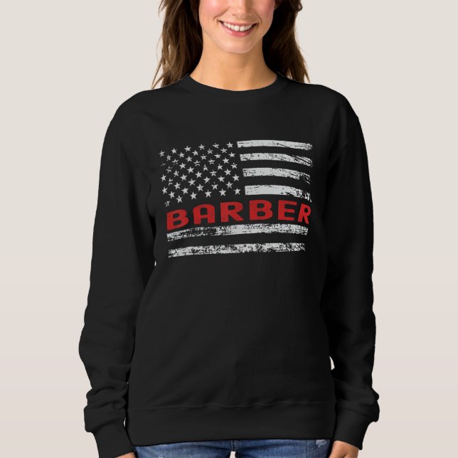 Camiseta Bandeira dos EUA Profissão Barbeiro Título de Empr (Frente)