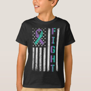 Camiseta Bandeira dos EUA roxa azul-turquesa de conscientiz