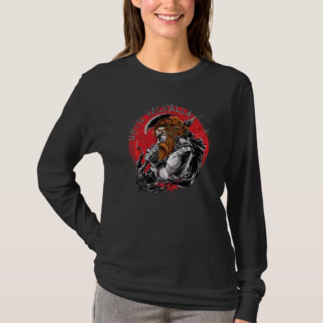 Camiseta Bandeira dos EUA 'Til Valhalla Guerreiro Viking Vi (Frente)