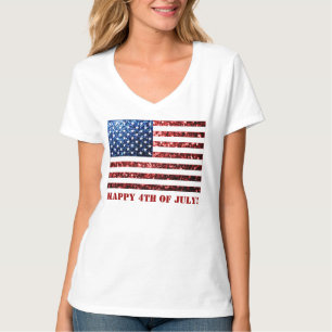 Camiseta bandeira dos EUA vermelha azul brilhos 4 de julho