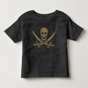 Camiseta Bandeira Dourada do Caveira e Espadas Pirata de Ca