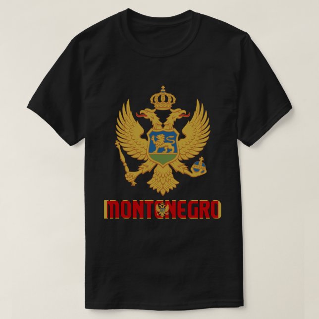 Camiseta Bandeira e Casaco de Armas do Montenegro Patriótic (Frente do Design)