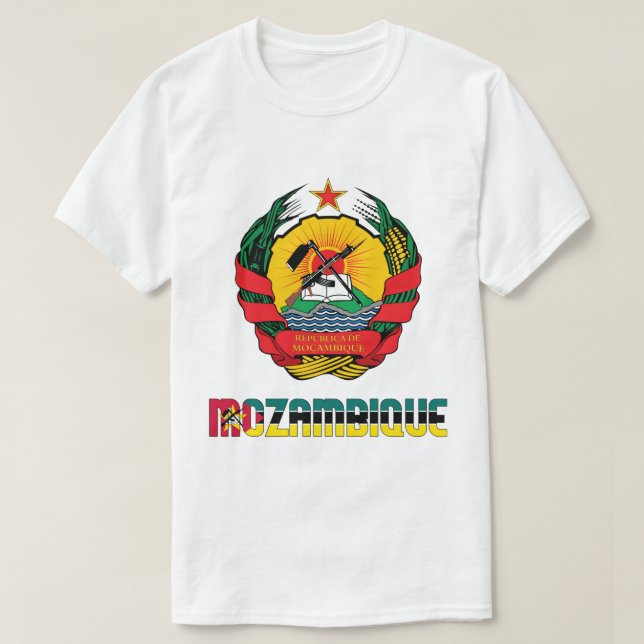 Camiseta Bandeira e Casaco de Armas Patriótica em Moçambiqu (Frente do Design)