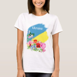 Camiseta Bandeira e flores ucranianas