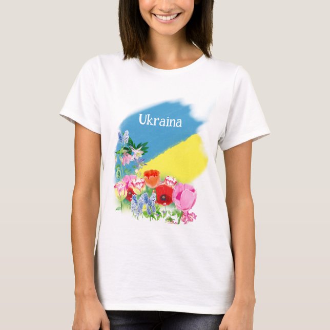 Camiseta Bandeira e flores ucranianas (Frente)