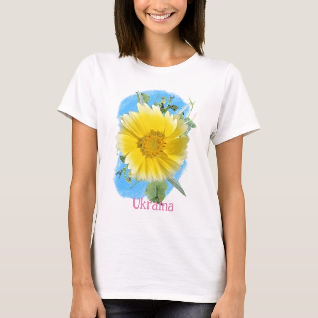 Camiseta Bandeira e flores ucranianas (Frente)