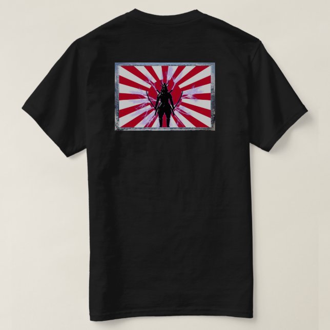 Camiseta Bandeira emoldurada japonesa e samurai guerreiro d (Verso do Design)