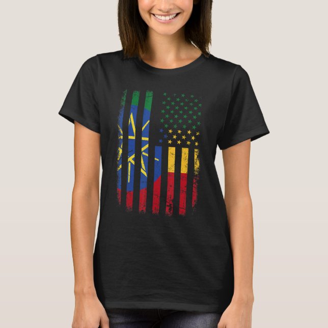 Camiseta Bandeira Etíope-americana Raízes Etíopes A (Frente)