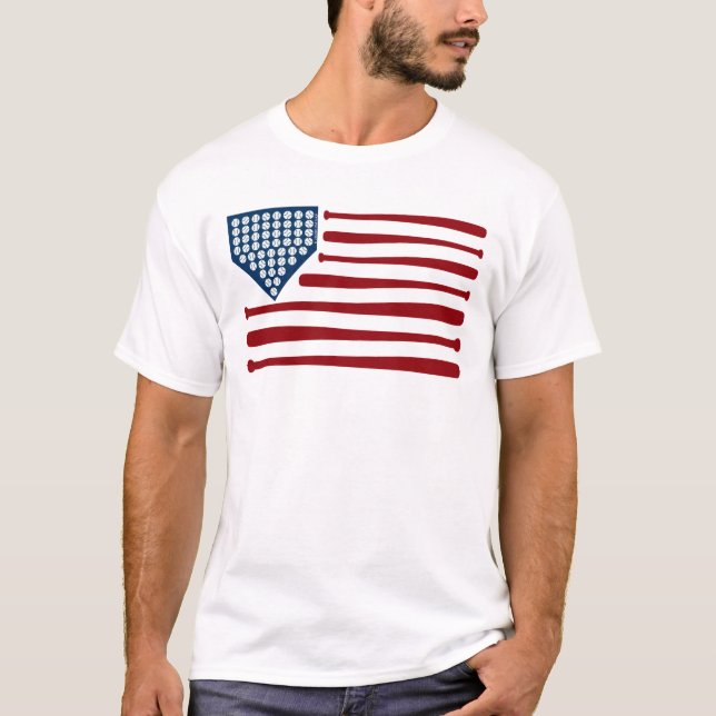 Camiseta Bandeira EUA de Beisebol Bats & Bolas - GraphicLov (Frente)