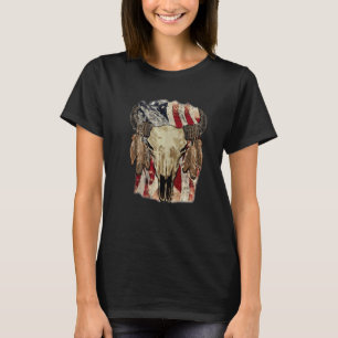 Camiseta Bandeira EUA Retro Boho Caveira Ocidental País Cow