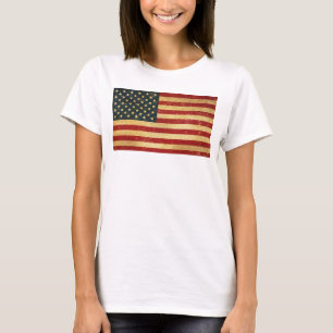 Camiseta Bandeira EUA Vintage Grunge Feminina Branca