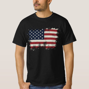 Camiseta Bandeira EUA Vintage Patriótica 4 de Julho Danific