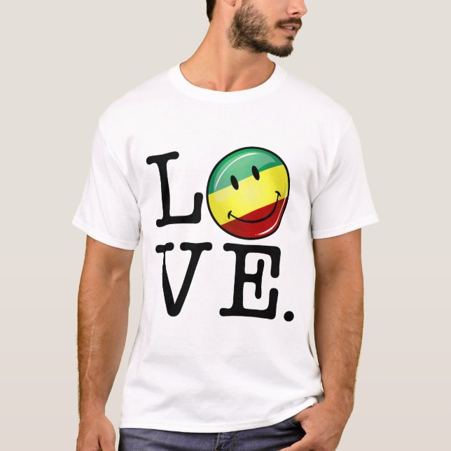Camiseta Bandeira feliz de Rasta do amor de Rastafarian (Frente)