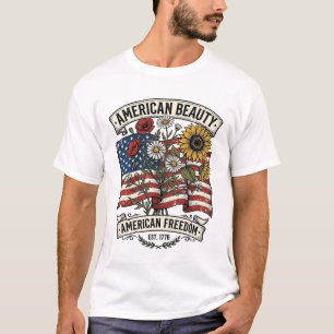 Camiseta Bandeira Floral American Beauty Patriótica