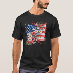 Camiseta Bandeira Floral American Flag 4° De Julho América 