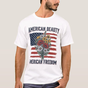 Camiseta Bandeira Floral da Liberdade da Beleza Americana