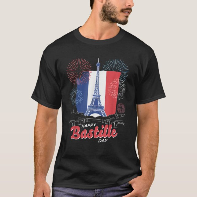 Camiseta Bandeira França Paris 14 de julho Fogos de Artifíc (Frente)