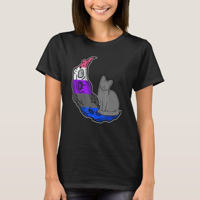 Camiseta Bandeira Gênero Fluido Lua Gato LGBTQ Espaço Segur (Frente)