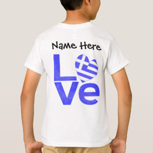Camiseta Bandeira Grega Coração Azul AMOR com Seu Nome