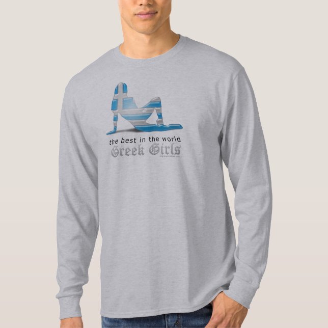 Camiseta Bandeira grega da silhueta da menina (Frente)