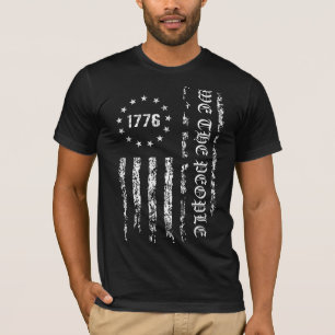 Camiseta Bandeira Grunge Nós o Povo 1776 Preto e Branco