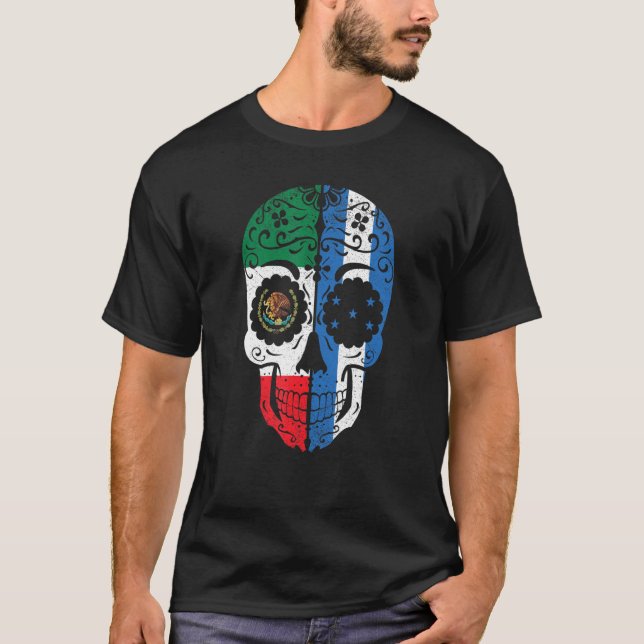Camiseta Bandeira Hondurenha Mexicana Crânio de Açúcar Hond (Frente)