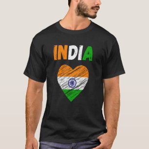 Camiseta Bandeira Índia Feriado Índia Coração Bandeira Índi