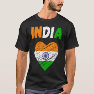 Camiseta Bandeira Índia Feriado Índia Coração Bandeira Índi