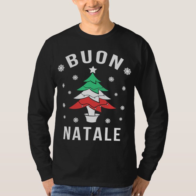 Camiseta Bandeira italiana Árvore de Natal Buon Natale (Frente)