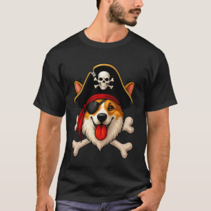 Camiseta Bandeira Jolly Roger de Pirata de Cachorro Corgi H
