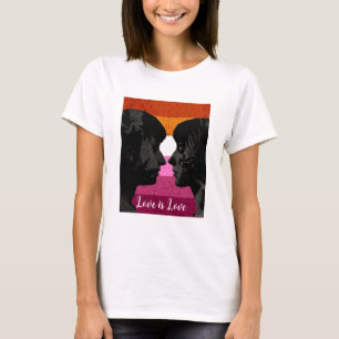 Camiseta Bandeira Lésbica com Duas Mulheres Silhouettes