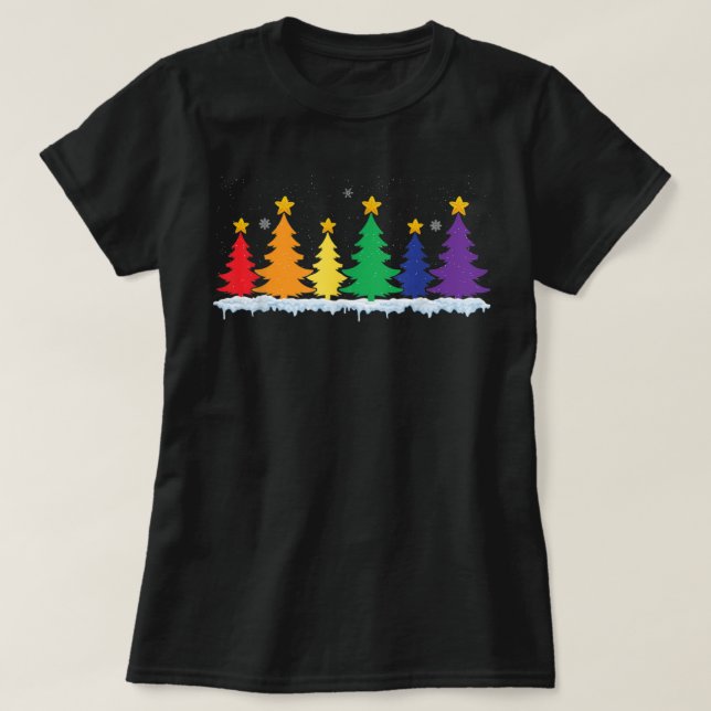 Camiseta Bandeira LGBT 702p Árvore de Natal Merry Xmas Gay  (Frente do Design)