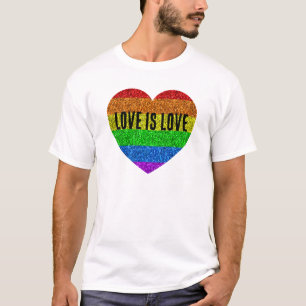 Camiseta Bandeira LGBT faíscas vibrantes coração amor é amo