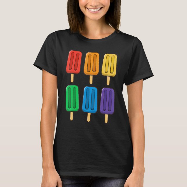 Camiseta Bandeira Lgbt Popsicles 4 de julho Popsicles Sinal (Frente)