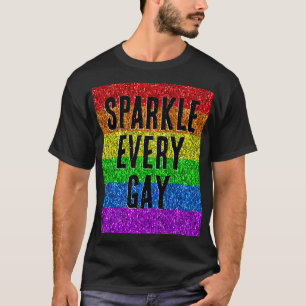 Camiseta bandeira LGBT vibrante Brilho todo texto gay perso