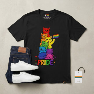 Camiseta Bandeira LGBTQ Gatos Feliz Purride Mês do Orgulho