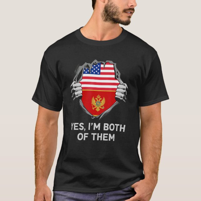Camiseta Bandeira Metade Americana do Montenegro EUA (Frente)