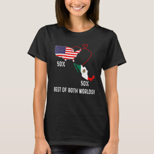 Camiseta Bandeira metade americana metade mexicana Mapa com