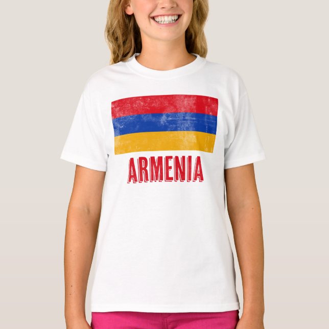 Camiseta Bandeira Nacional da Armênia (Grunge Look) (Frente)