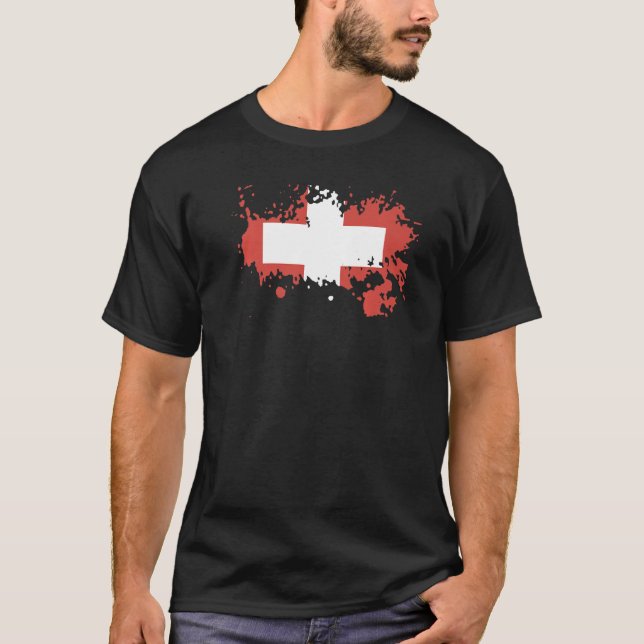 Camiseta Bandeira Nacional do souvenir da Suiça para homens (Frente)