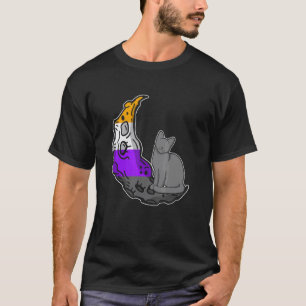 Camiseta Bandeira Não-Binária da Lua Gato Espaço Seguro LGB