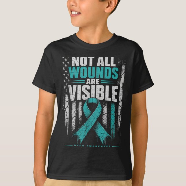 Camiseta Bandeira Não Feridas São Visíveis Ptsd Conscientiz (Frente)