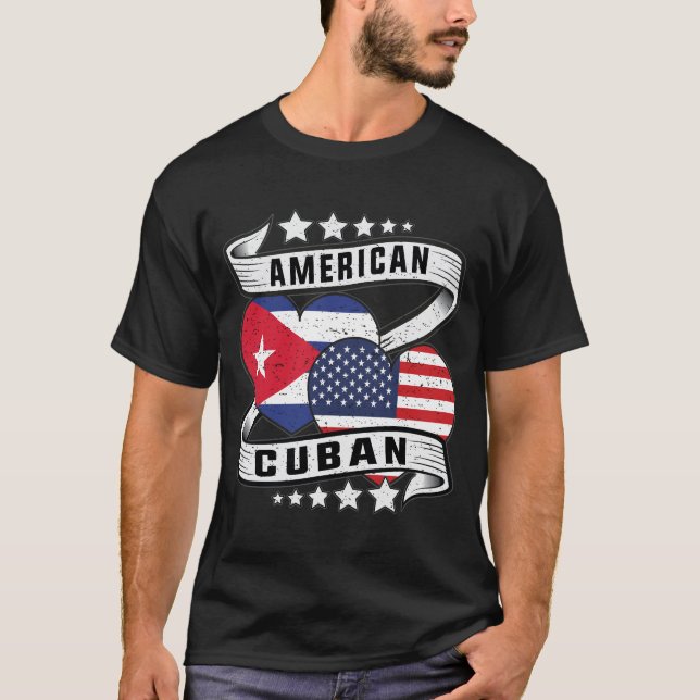 Camiseta Bandeira norte-americana e cubana Half Cuban metad (Frente)